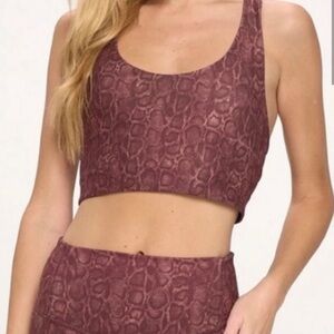 Evolution & Creation Sports Bra & cropped pullover Burgundy Snakeskin Set Small